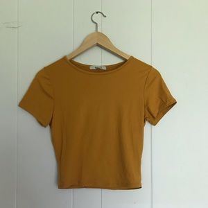 Mustard yellow soft short sleeve cropped tee